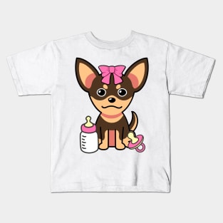 cute baby small dog wears a pink ribbon Kids T-Shirt